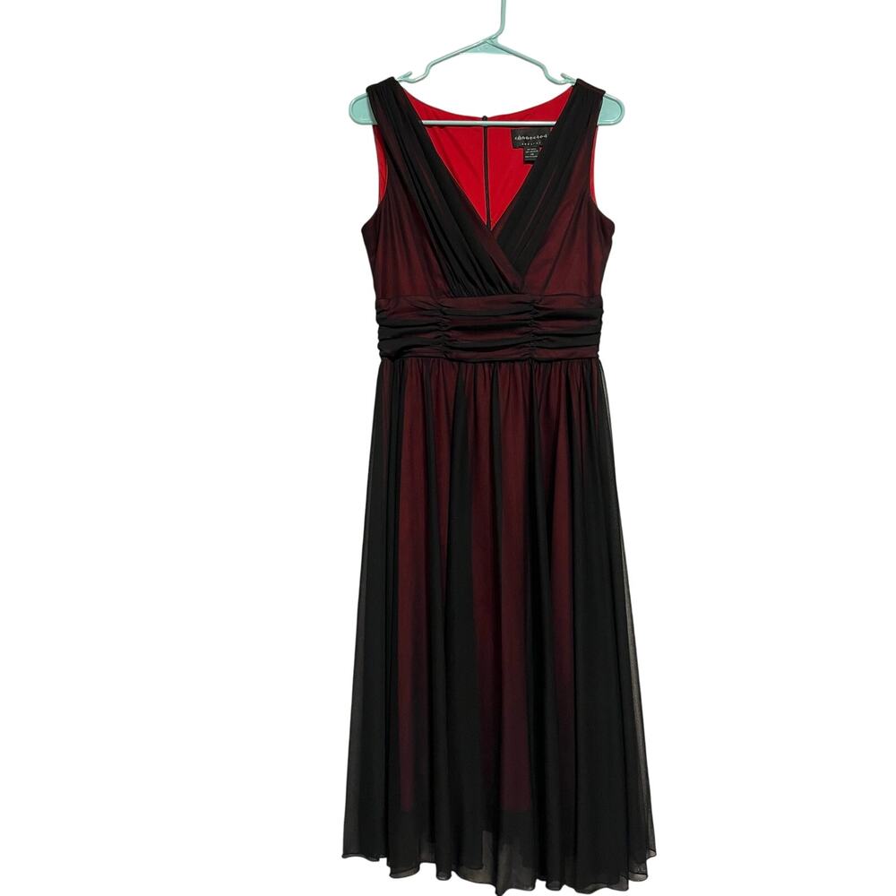 Connected Apparel Black Red Mesh Overlay A-Line Dress Size 10